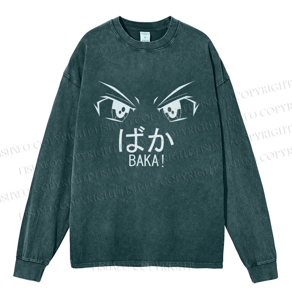 Unisex Casual Washed Baka Printed Long Sleeve T-shirt