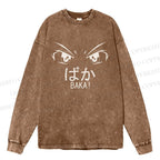 Unisex Casual Washed Baka Printed Long Sleeve T-shirt