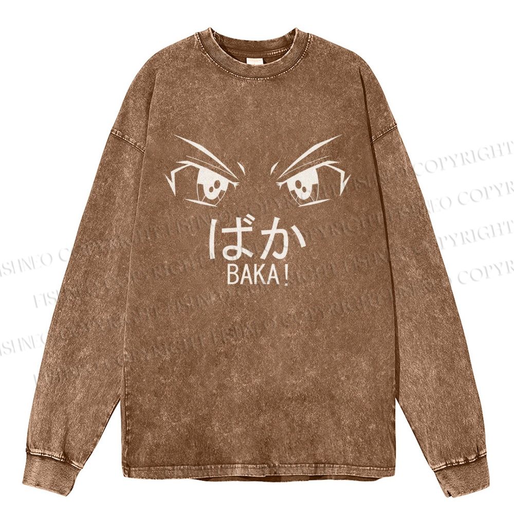 Unisex Casual Washed Baka Printed Long Sleeve T-shirt