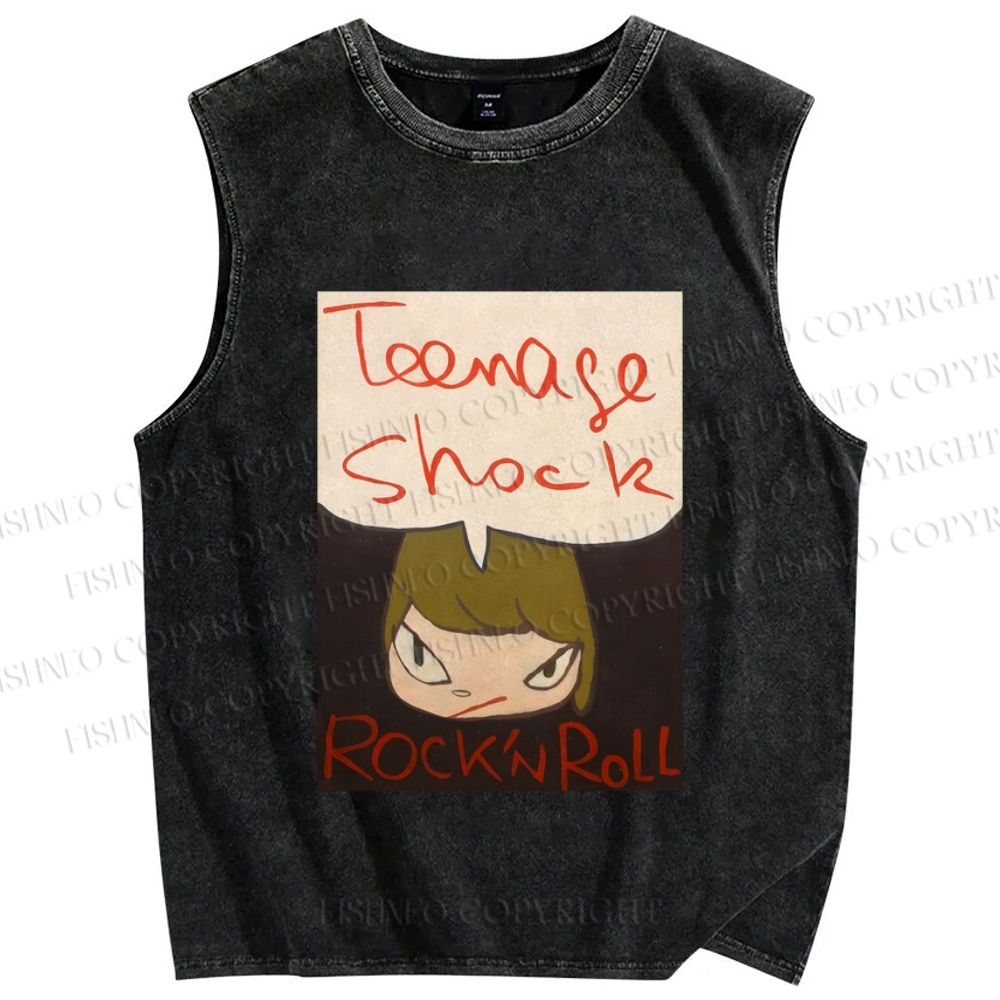 Unisex Yoshitomo Nara Rock'n Roll Printed Washed Tank Top