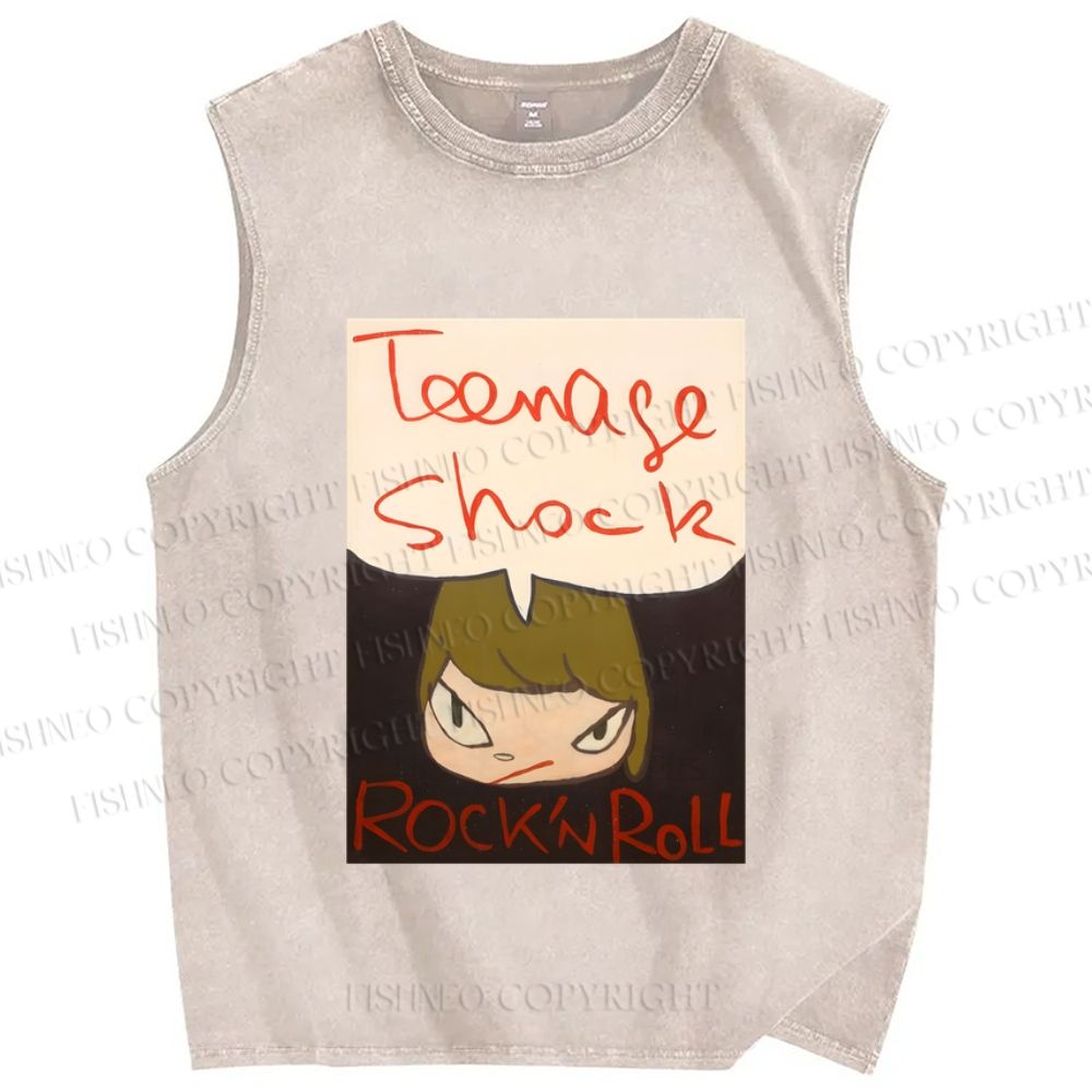 Unisex Yoshitomo Nara Rock'n Roll Printed Washed Tank Top