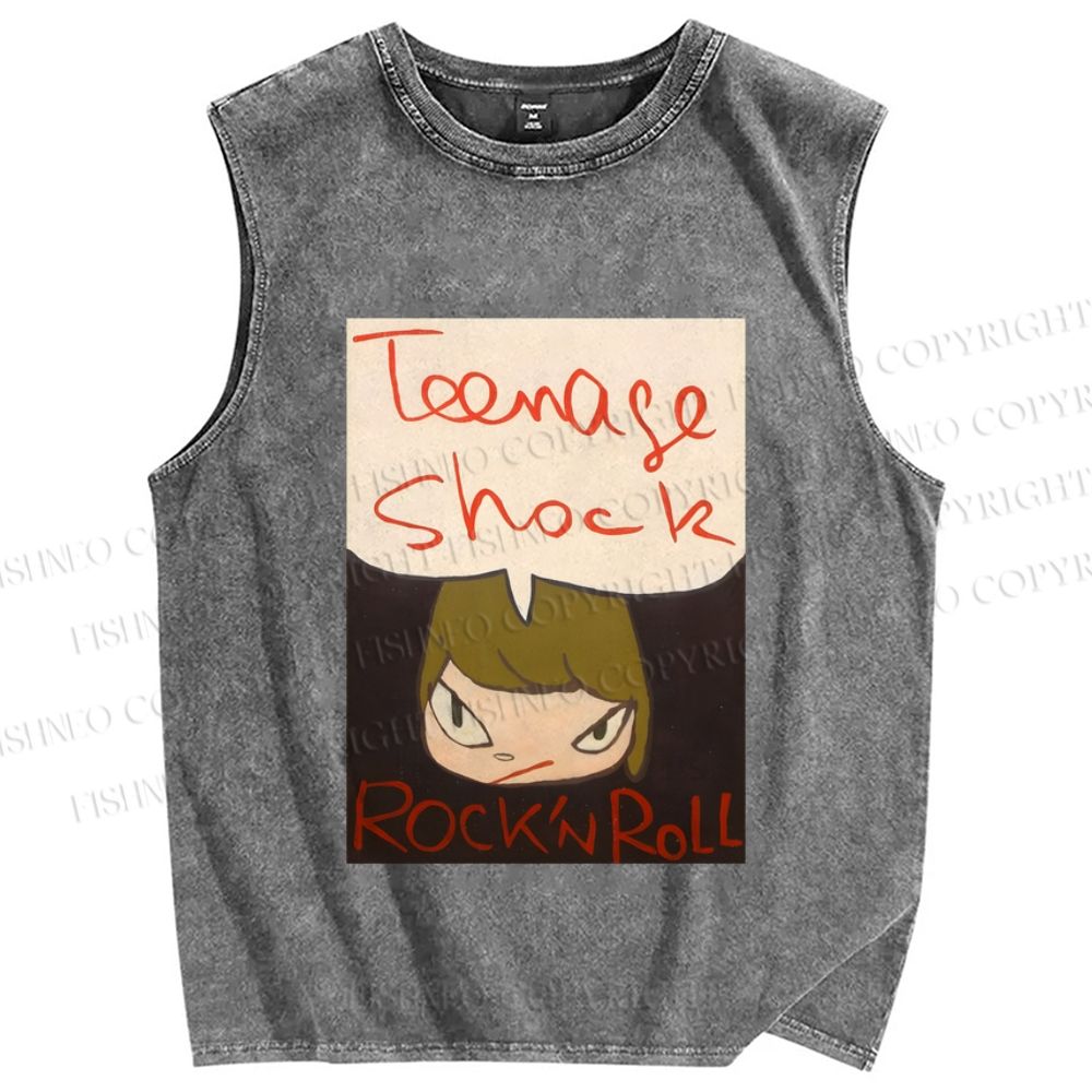 Unisex Yoshitomo Nara Rock'n Roll Printed Washed Tank Top