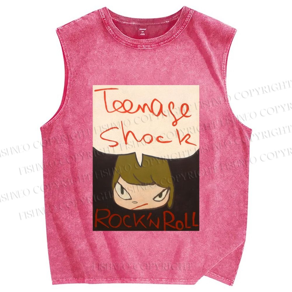Unisex Yoshitomo Nara Rock'n Roll Printed Washed Tank Top