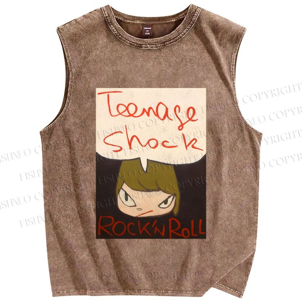 Unisex Yoshitomo Nara Rock'n Roll Printed Washed Tank Top