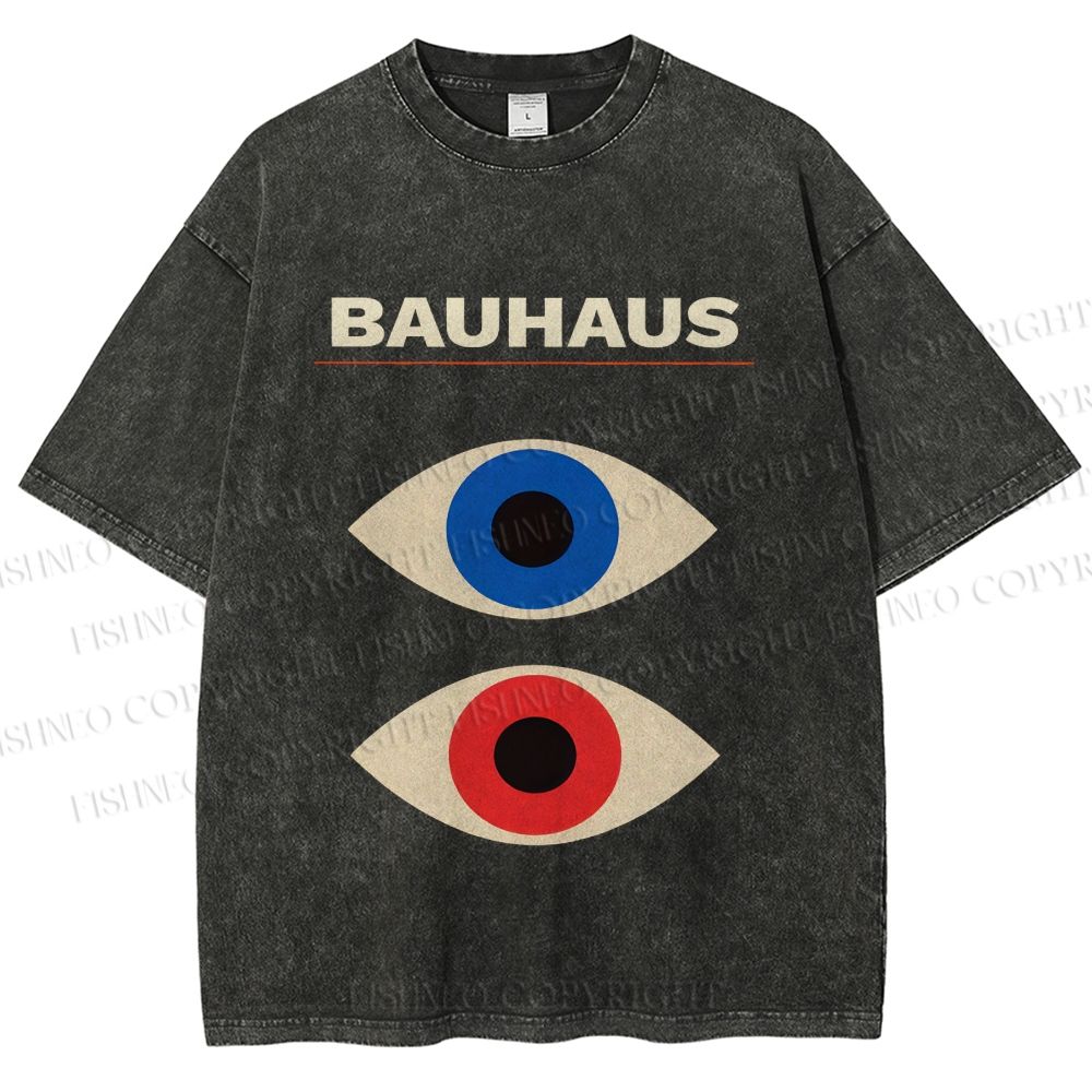 Unisex Bauhaus Geometric Eyes Printed Washed Tee