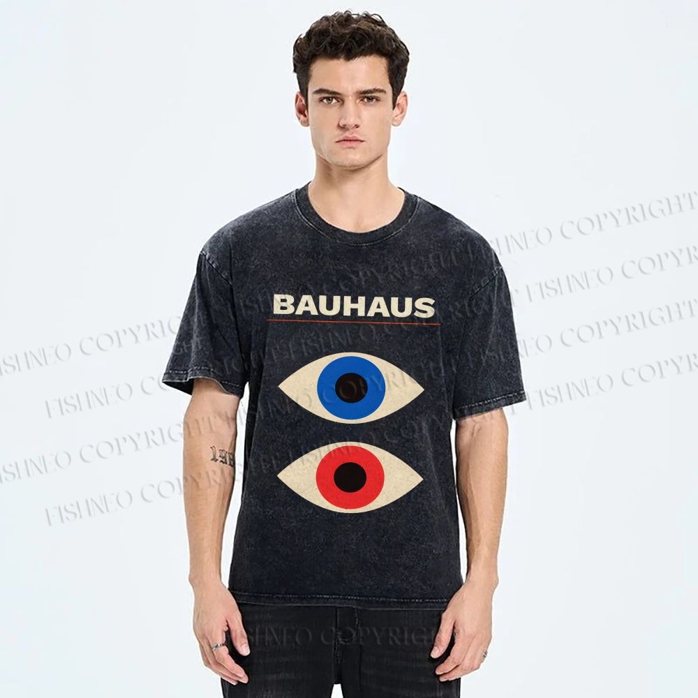 Unisex Bauhaus Geometric Eyes Printed Washed Tee
