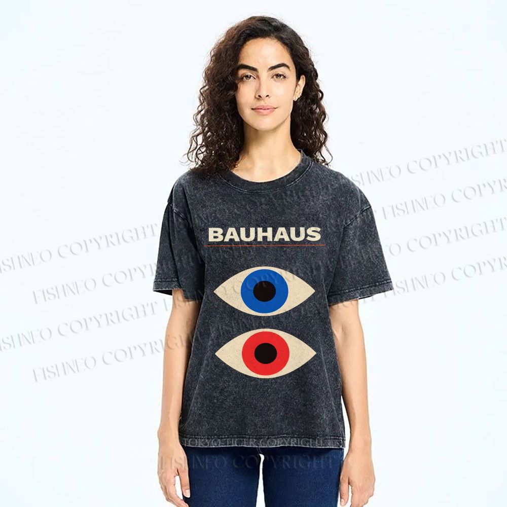 Unisex Bauhaus Geometric Eyes Printed Washed Tee