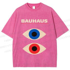 Unisex Bauhaus Geometric Eyes Printed Washed Tee