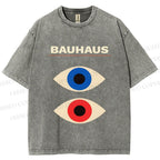 Unisex Bauhaus Geometric Eyes Printed Washed Tee