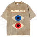 Unisex Bauhaus Geometric Eyes Printed Washed Tee