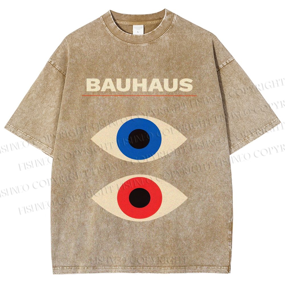 Unisex Bauhaus Geometric Eyes Printed Washed Tee