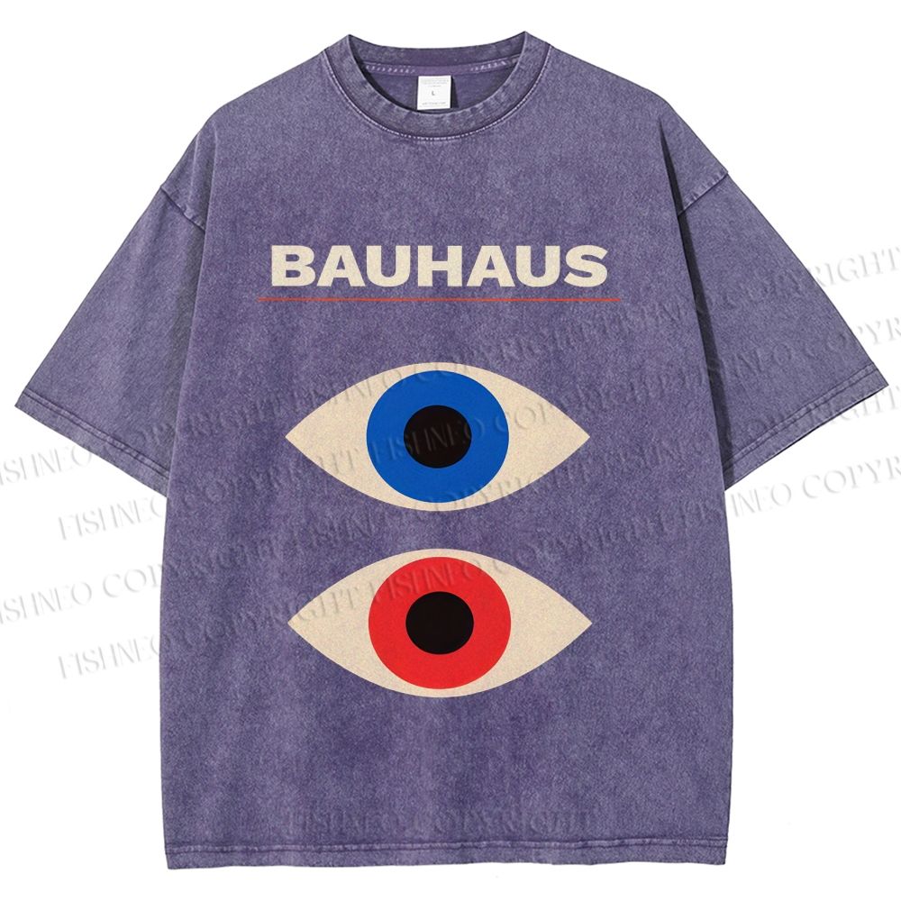 Unisex Bauhaus Geometric Eyes Printed Washed Tee