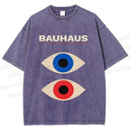 Unisex Bauhaus Geometric Eyes Printed Washed Tee