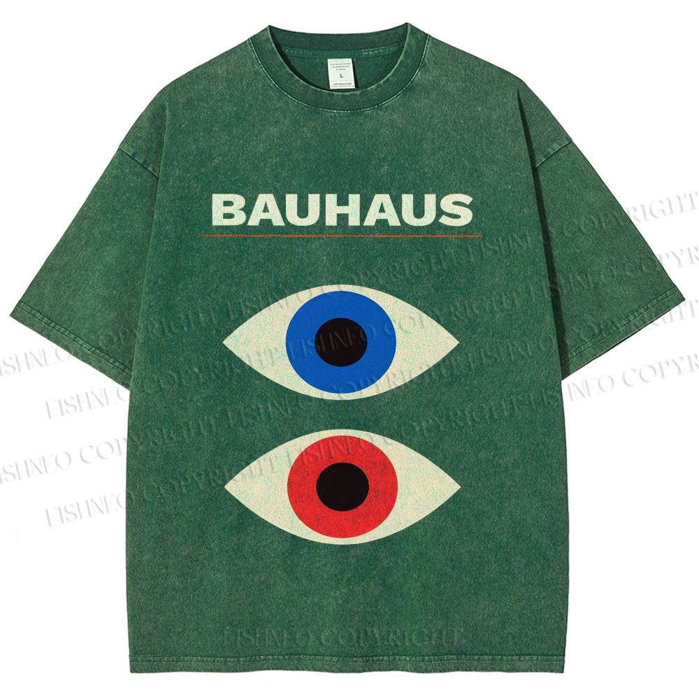 Unisex Bauhaus Geometric Eyes Printed Washed Tee