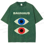 Unisex Bauhaus Geometric Eyes Printed Washed Tee