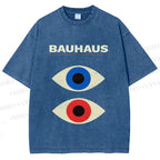 Unisex Bauhaus Geometric Eyes Printed Washed Tee
