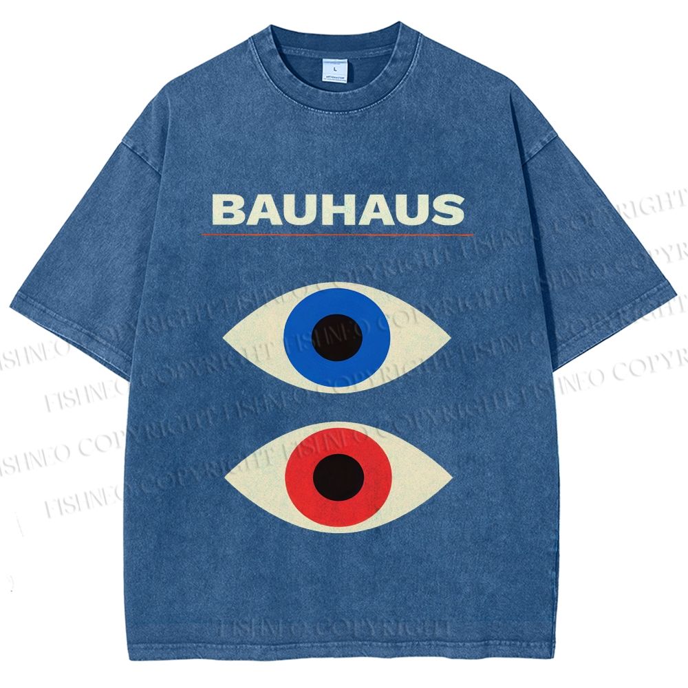 Unisex Bauhaus Geometric Eyes Printed Washed Tee