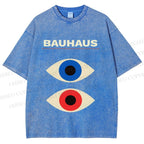 Unisex Bauhaus Geometric Eyes Printed Washed Tee
