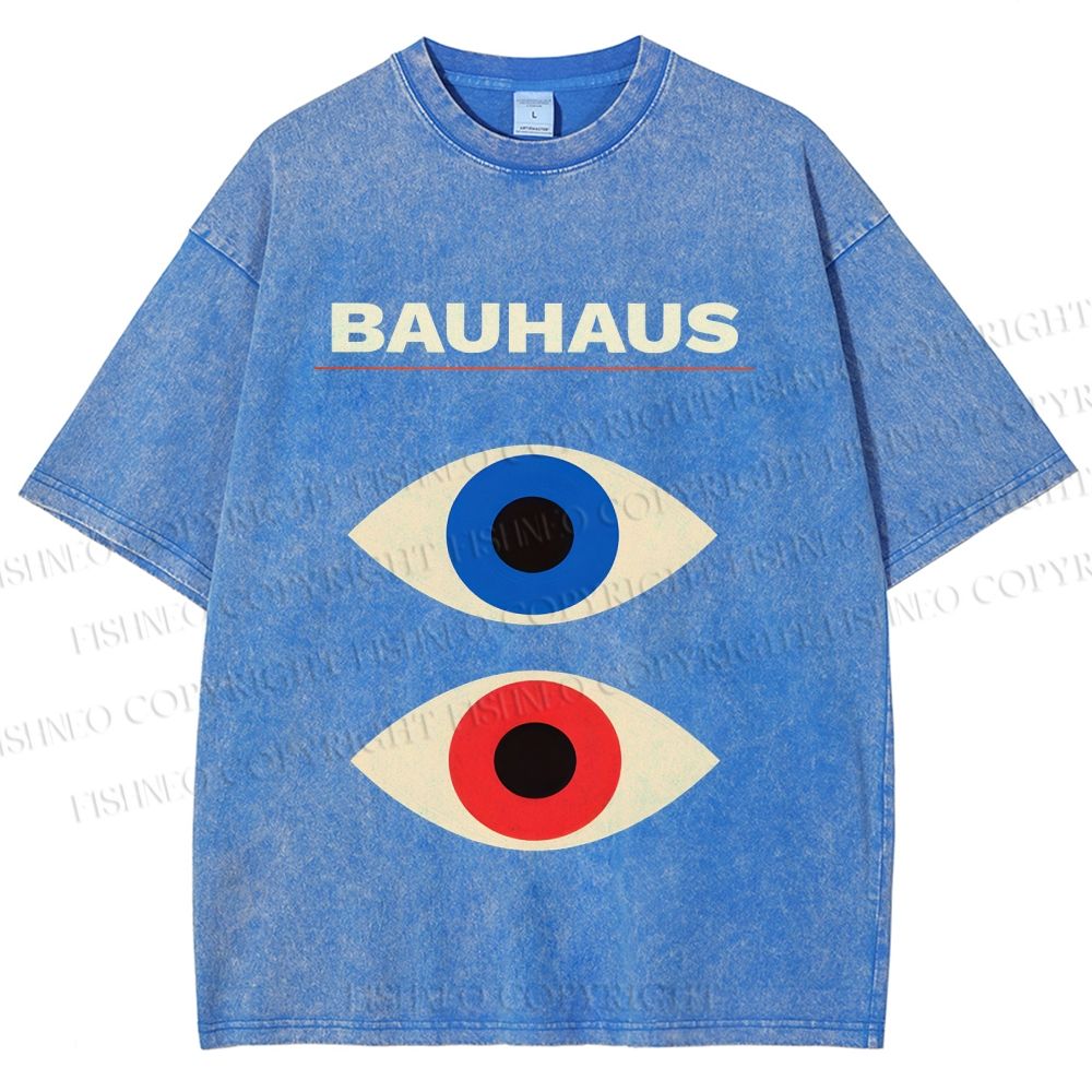 Unisex Bauhaus Geometric Eyes Printed Washed Tee