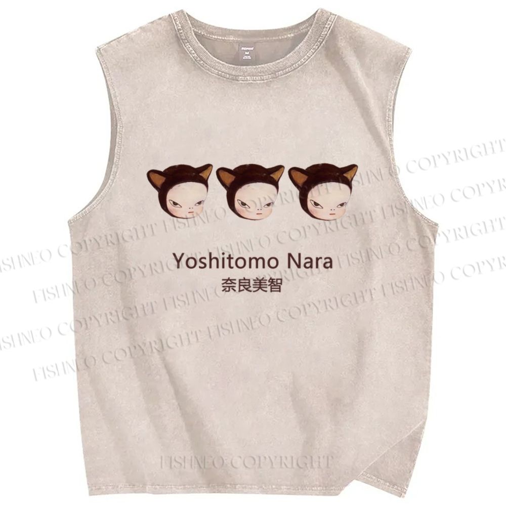 Unisex Yoshitomo Nara Cat Girl Printed Washed Tank Top