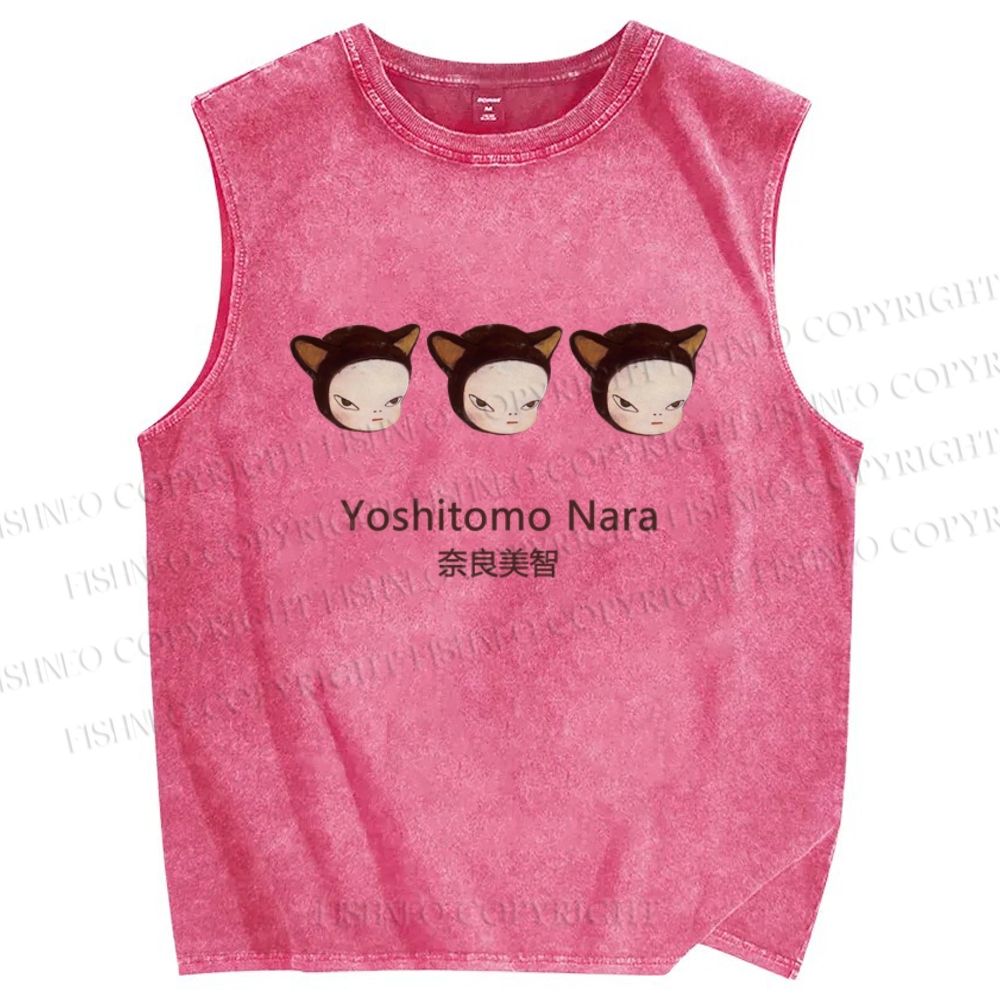 Unisex Yoshitomo Nara Cat Girl Printed Washed Tank Top