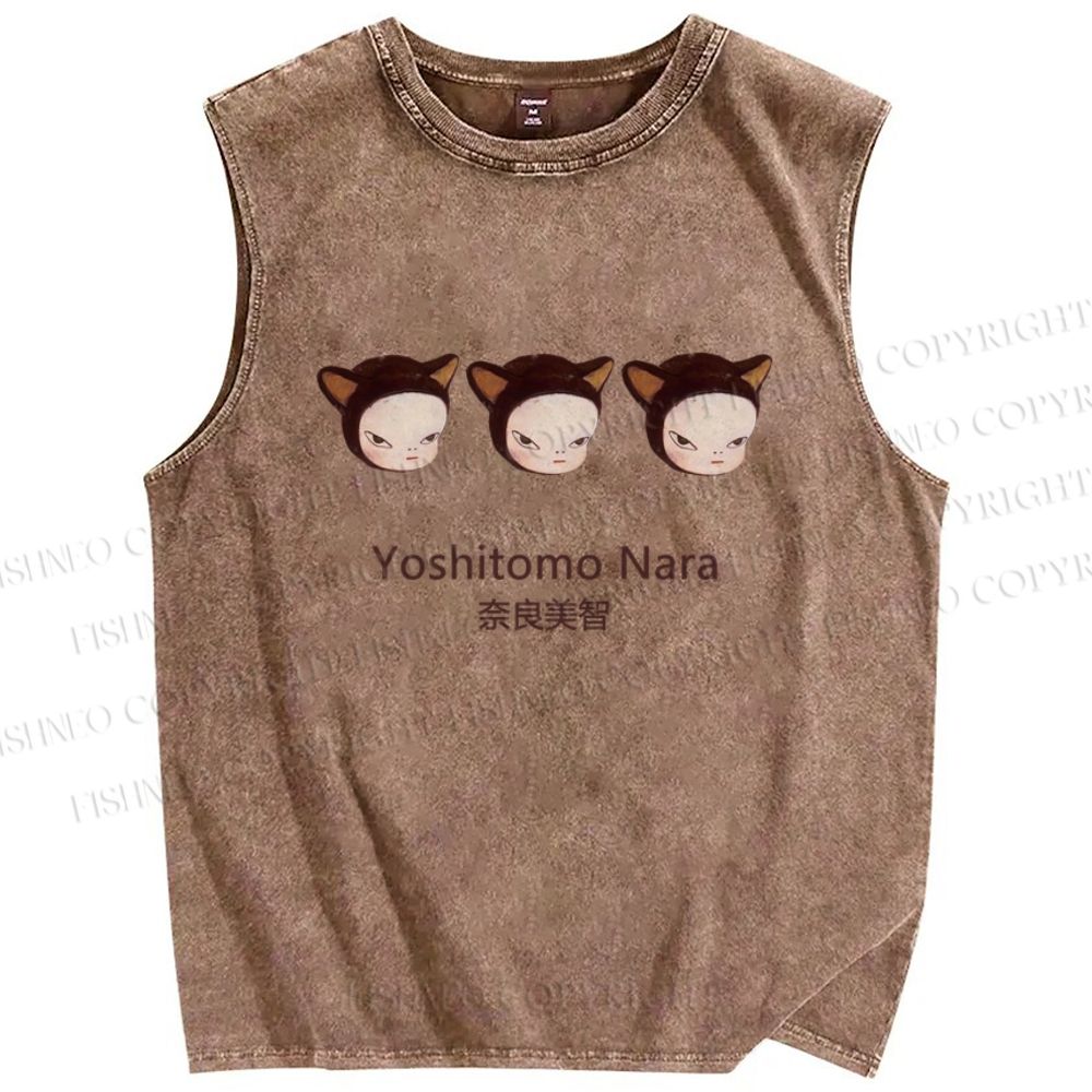 Unisex Yoshitomo Nara Cat Girl Printed Washed Tank Top
