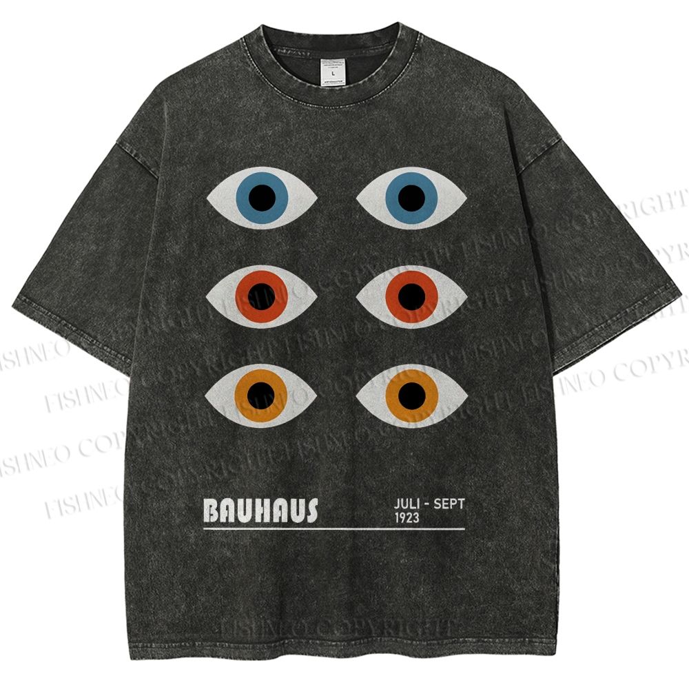 Unisex Bauhaus Geometric Eyes Printed Washed Tee