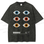 Unisex Bauhaus Geometric Eyes Printed Washed Tee