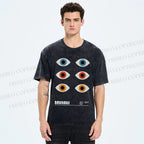 Unisex Bauhaus Geometric Eyes Printed Washed Tee