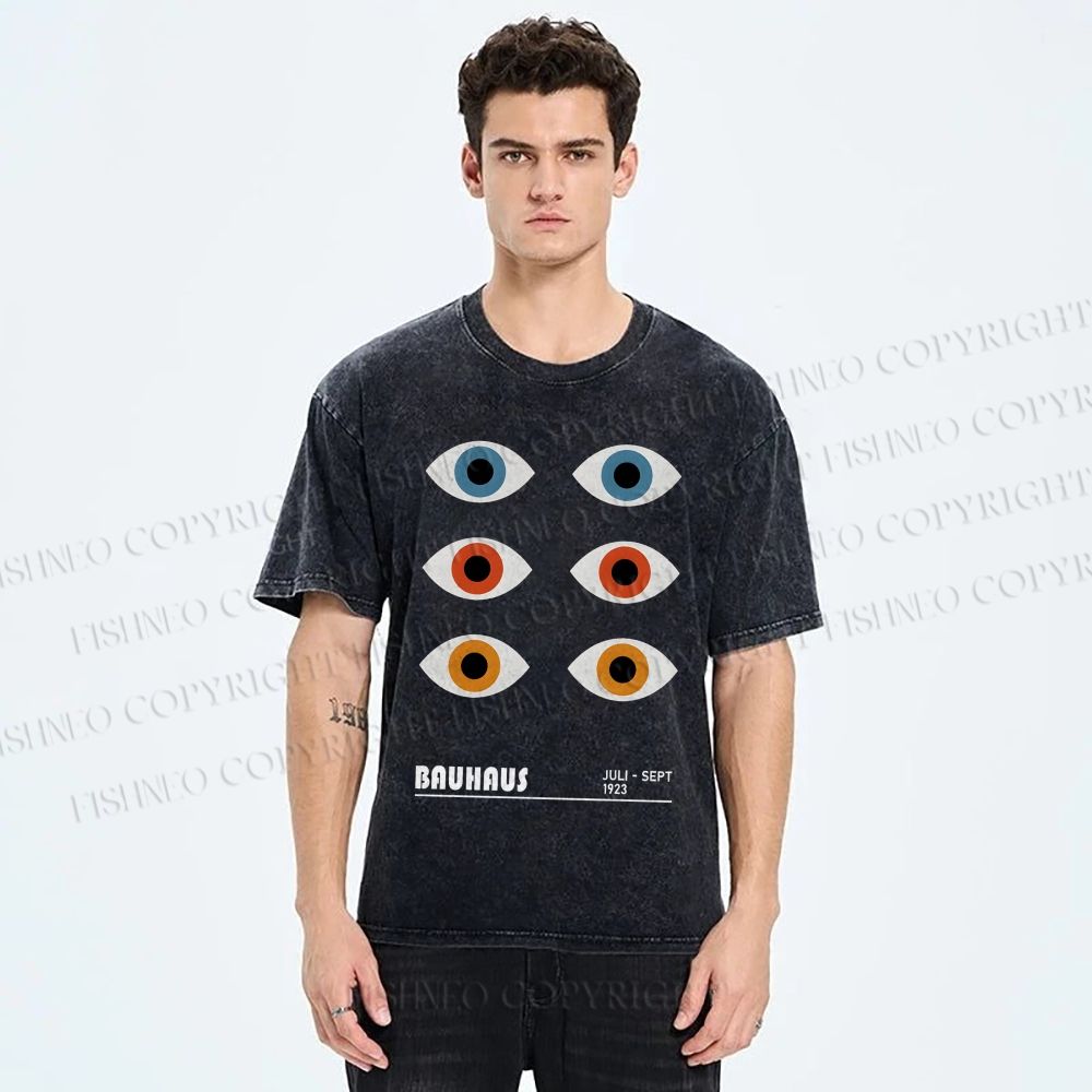 Unisex Bauhaus Geometric Eyes Printed Washed Tee