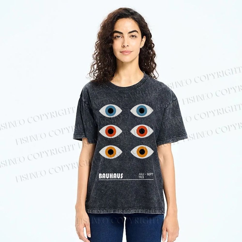 Unisex Bauhaus Geometric Eyes Printed Washed Tee