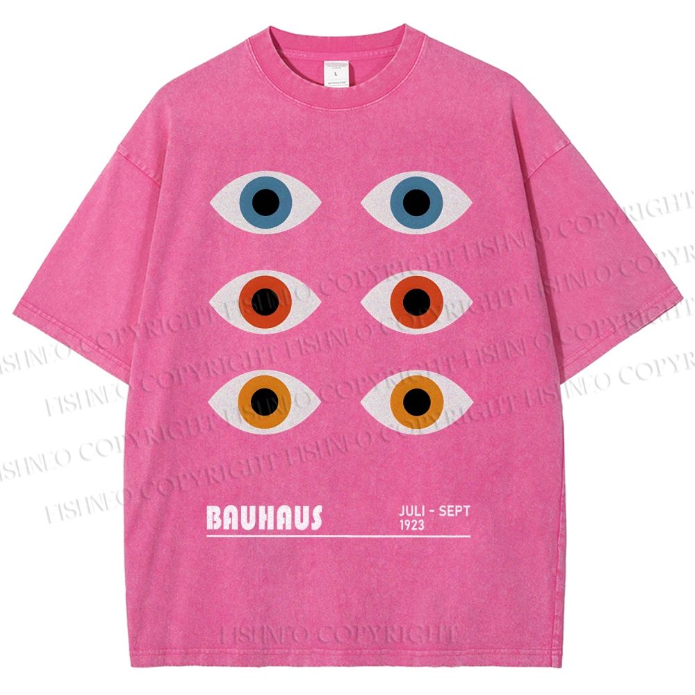 Unisex Bauhaus Geometric Eyes Printed Washed Tee