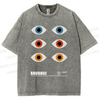 Unisex Bauhaus Geometric Eyes Printed Washed Tee