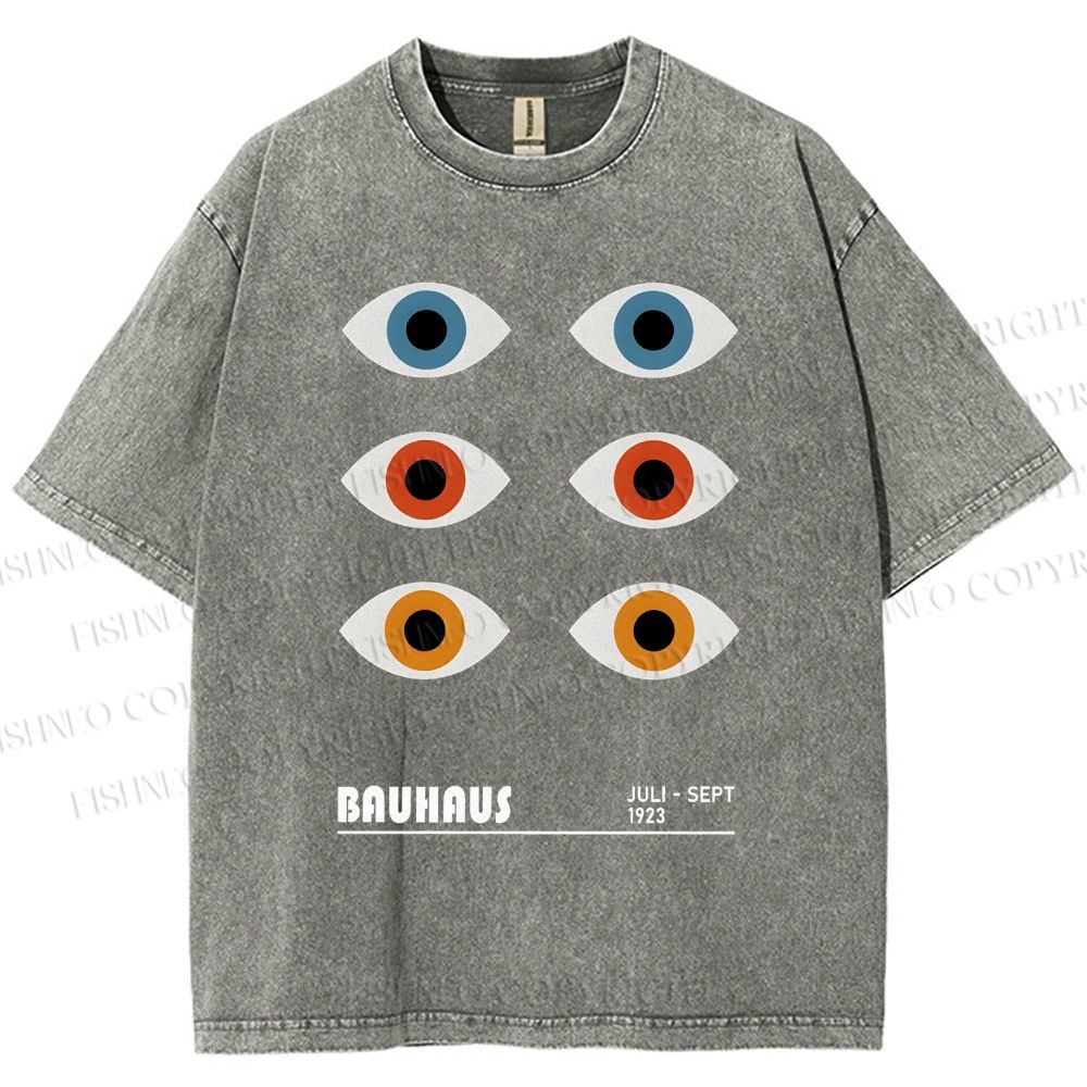 Unisex Bauhaus Geometric Eyes Printed Washed Tee