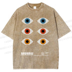 Unisex Bauhaus Geometric Eyes Printed Washed Tee