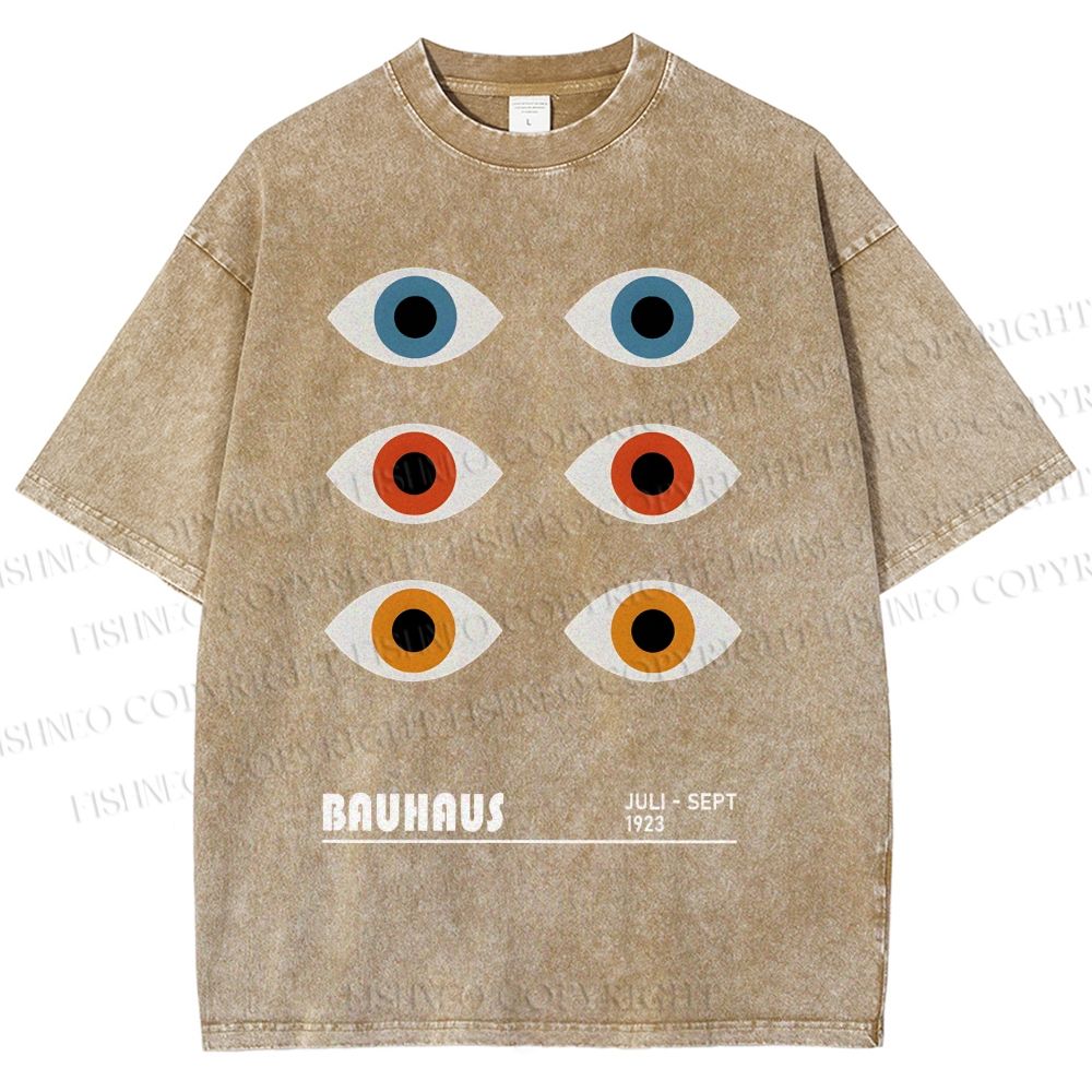 Unisex Bauhaus Geometric Eyes Printed Washed Tee