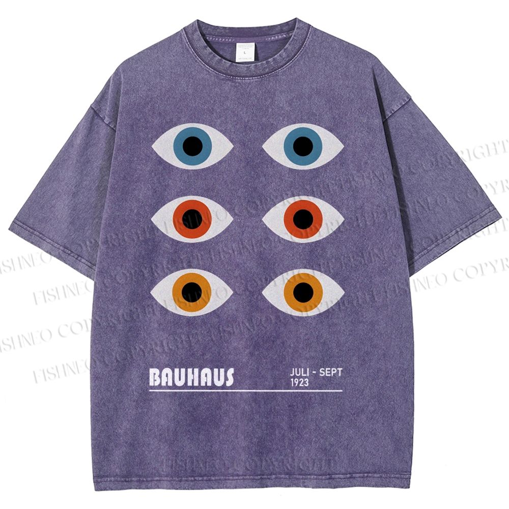 Unisex Bauhaus Geometric Eyes Printed Washed Tee