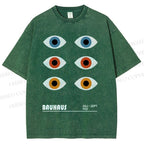 Unisex Bauhaus Geometric Eyes Printed Washed Tee