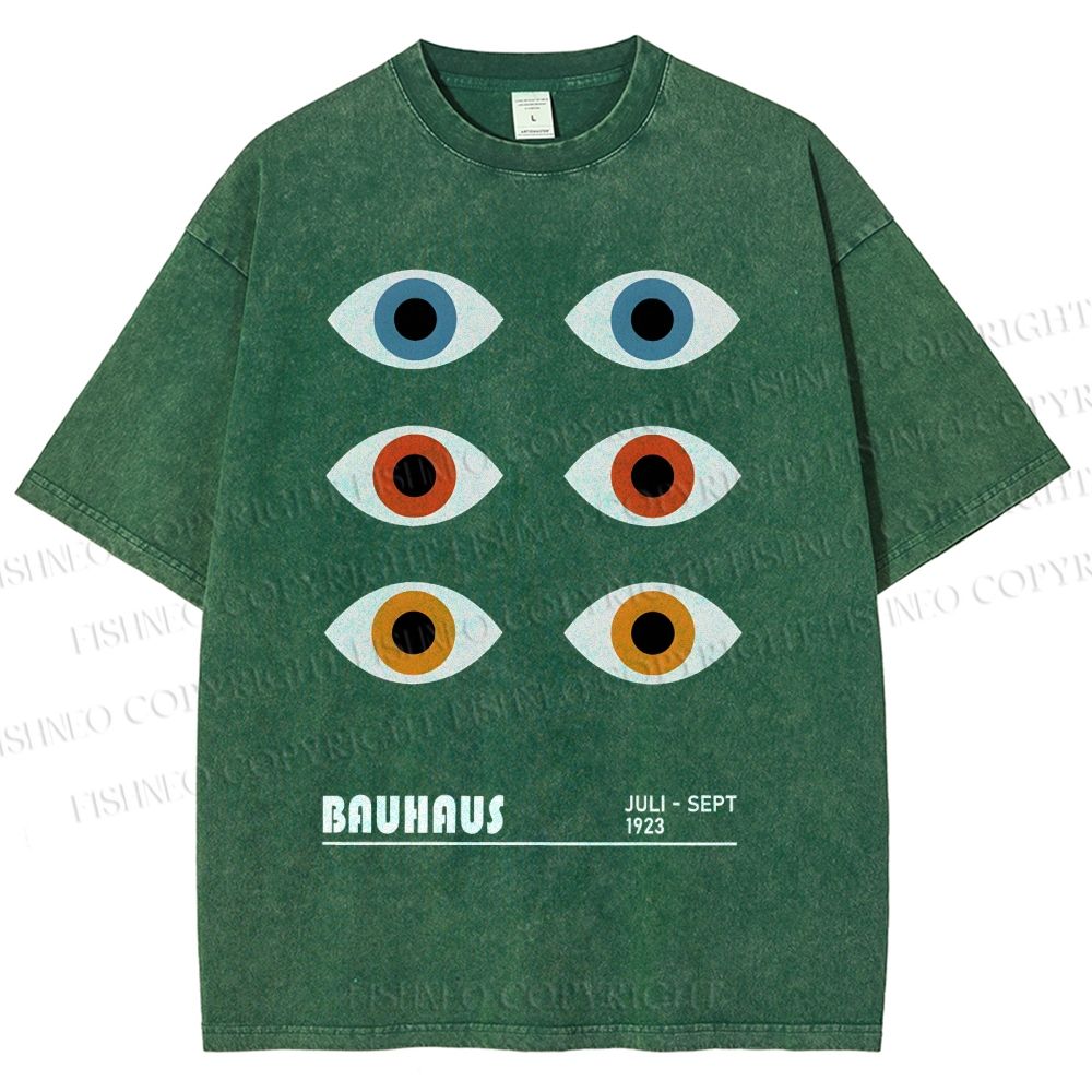 Unisex Bauhaus Geometric Eyes Printed Washed Tee