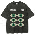 Unisex Bauhaus Geometric Eyes Printed Washed Tee