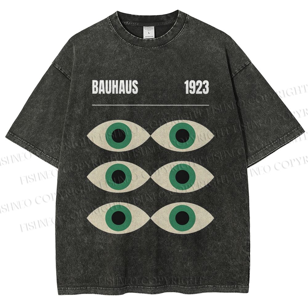 Unisex Bauhaus Geometric Eyes Printed Washed Tee