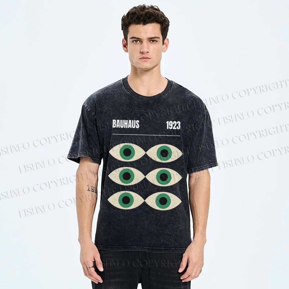 Unisex Bauhaus Geometric Eyes Printed Washed Tee
