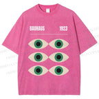 Unisex Bauhaus Geometric Eyes Printed Washed Tee
