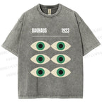 Unisex Bauhaus Geometric Eyes Printed Washed Tee