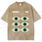 Unisex Bauhaus Geometric Eyes Printed Washed Tee