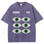 Unisex Bauhaus Geometric Eyes Printed Washed Tee