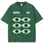 Unisex Bauhaus Geometric Eyes Printed Washed Tee