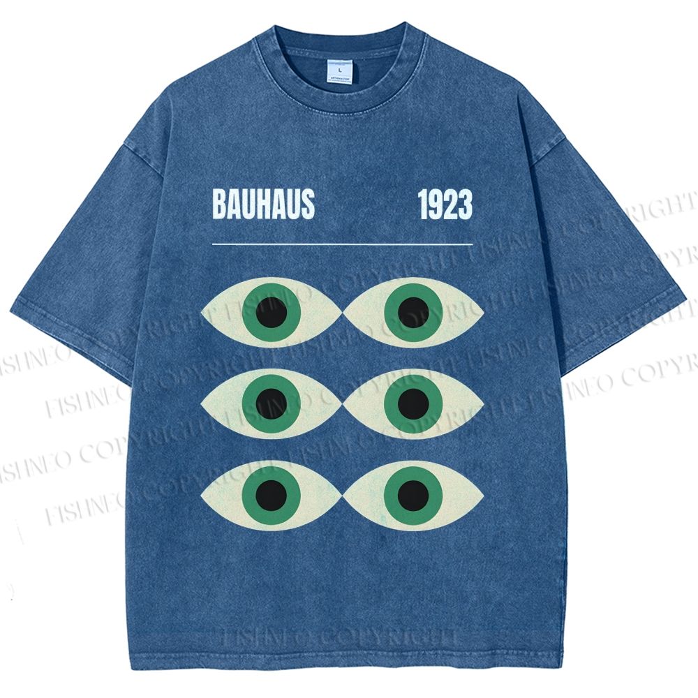 Unisex Bauhaus Geometric Eyes Printed Washed Tee