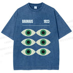 Unisex Bauhaus Geometric Eyes Printed Washed Tee