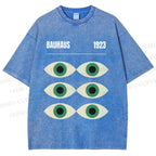 Unisex Bauhaus Geometric Eyes Printed Washed Tee